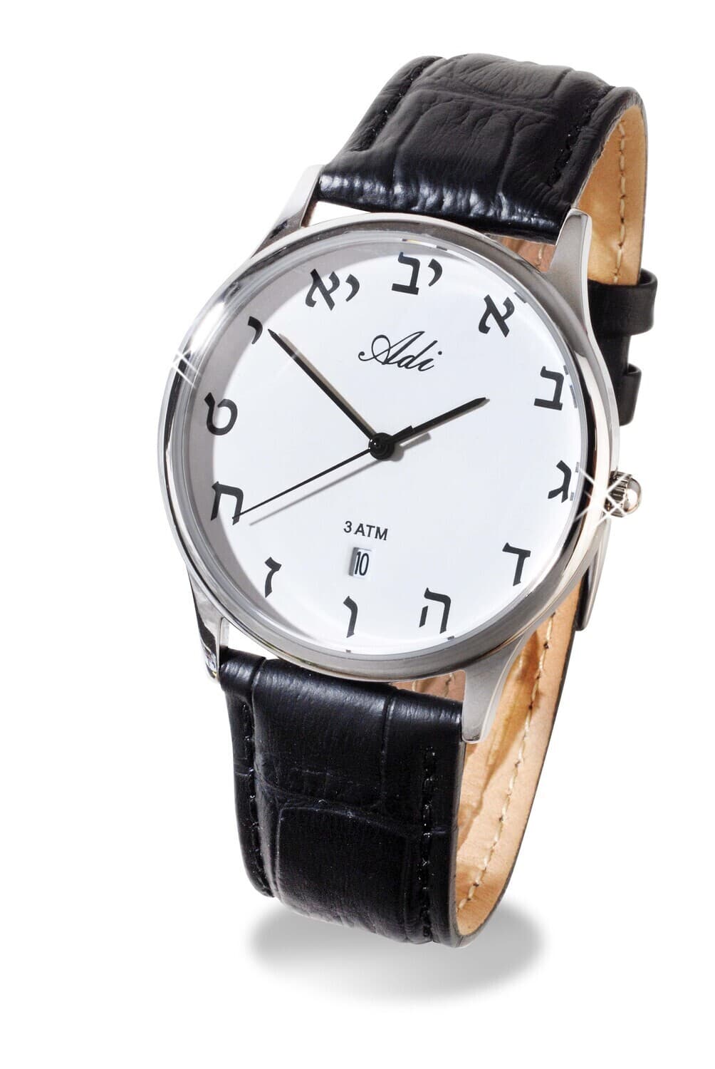 Klassiek horloge in zilverkleur, met zwarte band en datum