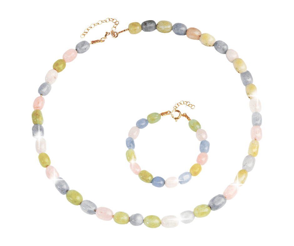 Set ketting en armband agaatstenen pasteltinten - product image