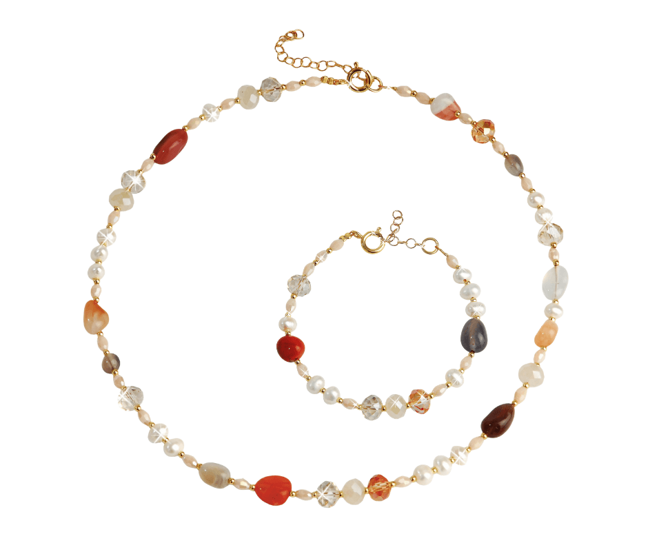 Set collier en armband zoetwaterparel-agaat - product image